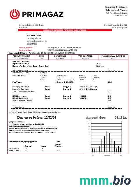 Denmark Primagaz Denmark gas rachunek za usługi komunalne w formatach word i pdf